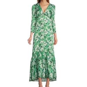 Antonio Melani Size 0 Green Maxi Whitman Puff Sleeve V-Neck Floral Dress